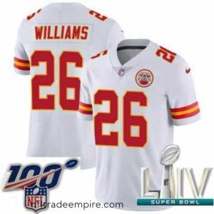 Alluring 2020 Super Bowl LIV Nike Kansas City Chiefs #26 Damien Williams White Vapor Untouchable Limited Player NFL Jersey