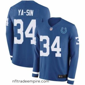 Stunning Colts 34 Rock Ya Sin Royal Blue Team Color Stitched Football Limited Therma Long Sleeve Jersey