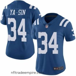 Gorgeous Colts 34 Rock Ya Sin Royal Blue Stitched Football Limited Rush Jersey