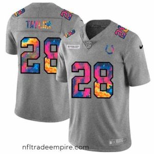 Superb Indianapolis Colts 28 Jonathan Taylor Nike Multi Color 2020 NFL Crucial Catch NFL Jersey Greyheather