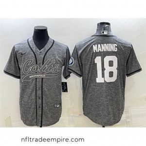 Superb Indianapolis Colts 18 Peyton Manning Grey With Patch Cool Base Stitched Baseball Jersey