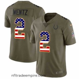 Gorgeous Indianapolis Colts 2 Carson Wentz Olive USA Flag Stitched NFL Limited 2017 Salute To Service Jersey