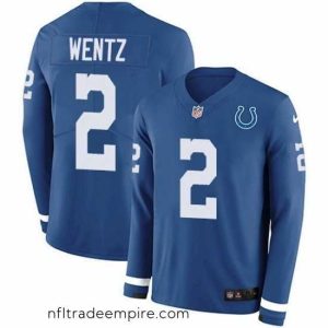 Magnificent Indianapolis Colts 2 Carson Wentz Royal Blue Team Color Stitched NFL Limited Therma Long Sleeve Jersey