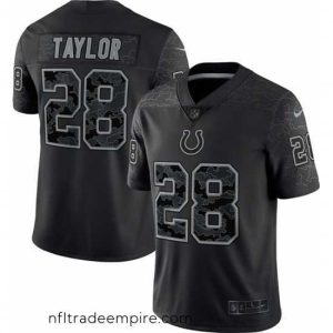 Superb Indianapolis Colts 28 Jonathan Taylor Black Reflective Limited Stitched Football Jersey