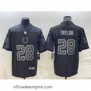 Delightful Indianapolis Colts 28 Jonathan Taylor Black Reflective Limited Stitched Football Jersey