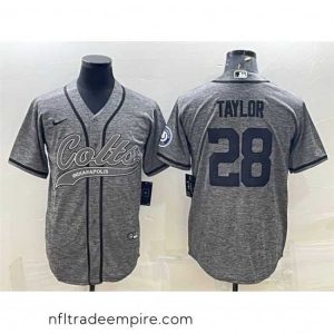 Irresistible Indianapolis Colts 28 Jonathan Taylor Grey With Patch Cool Base Stitched Baseball Jersey