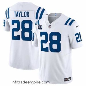 Gorgeous Indianapolis Colts 28 Jonathan Taylor White 2024 F.U.S.E  With 2 Star C Patch Vapor Limited Stitched Football Jersey