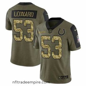 Superb Indianapolis Colts 53 Darius Leonard 2021 Salute To Service Olive Camo Limited Stitched Jersey