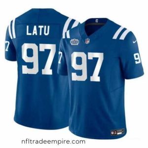 Magnificent Indianapolis Colts 97 Laiatu Latu Blue 2024 With Dradt Patch F.U.S.E  Vapor Limited Stitched Football Jersey