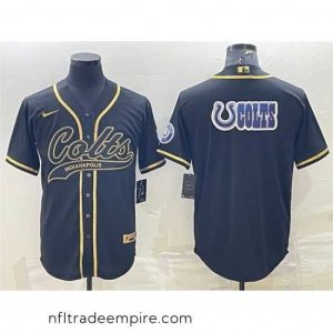 Stunning Indianapolis Colts Black Gold Team Big Logo With Patch Cool Base Stitched Baseball Jersey