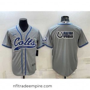 Magnificent Indianapolis Colts Grey Team Big Logo With Patch Cool Base Stitched Baseball Jersey