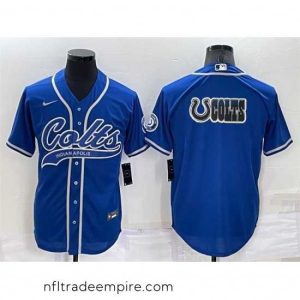 Irresistible Indianapolis Colts Royal Team Big Logo With Patch Cool Base Stitched Baseball Jersey