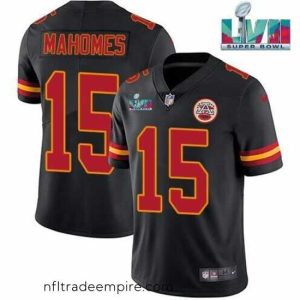 Superb Kansas City Chiefs 15 Patrick Mahomes Black Super Bowl LVII Patch Vapor Untouchable Limited Stitched Jersey