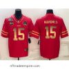 Stunning Kansas City Chiefs 15 Patrick Mahomes Red Gold Super Bowl LVII Patch And 4 Star C Patch Vapor Untouchable Limited Stitched Jersey