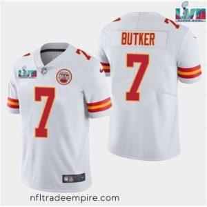 Delightful Kansas City Chiefs 7 Harrison Butker White Super Bowl LVII Patch Vapor Untouchable Limited Stitched Jersey