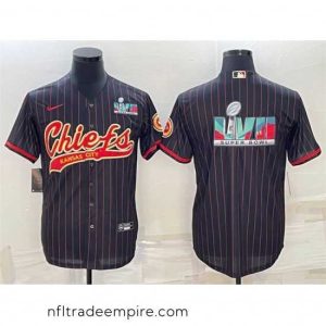 Superb Kansas City Chiefs Black With Super Bowl LVII Big Logo Cool Base Stitched Baseball Jersey