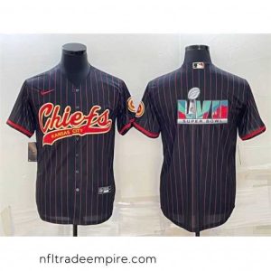 Gorgeous Kansas City Chiefs Black With Super Bowl LVII Big Logo Cool Base Stitched Baseball JerseyS