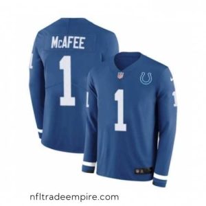 Alluring Nike Indianapolis Colts 1 Pat McAfee Limited Blue Therma Long Sleeve NFL Jersey