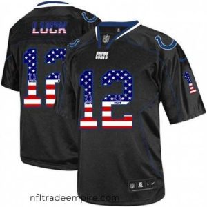 Superb Nike Indianapolis Colts 12 Andrew Luck Elite Black USA Flag Fashion NFL Jersey