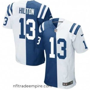 Stunning Nike Indianapolis Colts 13 TY Hilton Elite Royal BlueWhite Split Fashion NFL Jersey
