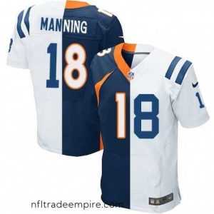 Charming Nike Indianapolis Colts 18 Peyton Manning Elite WhiteNavy Blue Split Fashion NFL Jersey