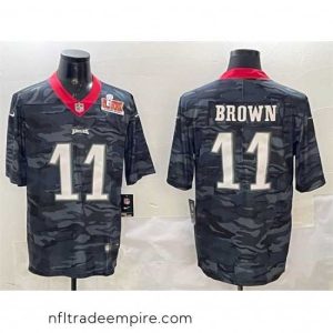Gorgeous Philadelphia Eagles 11 A  J  Brown Black 2025 Super Bowl LIX Patch Camo Vapor Untouchable Limited Stitched Football Jersey