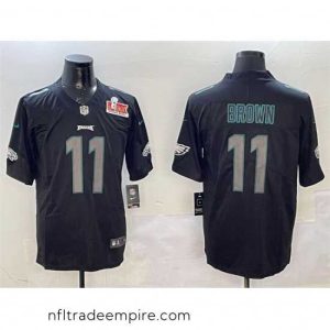 Enchanting Philadelphia Eagles 11 A J  Brown Black 2025 Super Bowl LIX Patch Impact Vapor Untouchable Limited Stitched Football Jersey