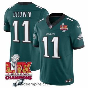 Gorgeous Philadelphia Eagles 11 A J  Brown Green 2025 Eagles Logo Super Bowl LIX Patch New F.U.S.E  Vapor Untouchable Limited Stitched Football Jersey