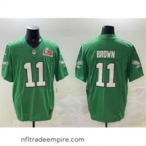 Enchanting Philadelphia Eagles 11 A J  Brown Green 2025 Super Bowl LIX Patch F.U.S.E  Throwback Vapor Untouchable Limited Stitched Football Jersey