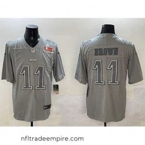 Gorgeous Philadelphia Eagles 11 A  J  Brown Grey 2025 Super Bowl LIX Patch Atmosphere Fashion Vapor Untouchable Limited Stitched Football Jersey