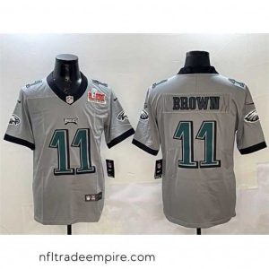 Enchanting Philadelphia Eagles 11 A  J  Brown Grey 2025 Super Bowl LIX Patch Vapor Untouchable Limited Stitched Football Jersey