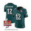 Alluring Philadelphia Eagles 12 Randall Cunningham Green 2025 Eagles Logo Super Bowl LIX Patch New F.U.S.E  Vapor Limited Stitched Football Jersey