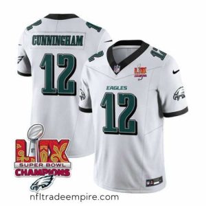 Gorgeous Philadelphia Eagles 12 Randall Cunningham White 2025 Eagles Logo Super Bowl LIX Patch New F.U.S.E  Vapor Limited Stitched Football Jersey