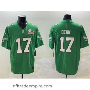 Alluring Philadelphia Eagles 17 Nakobe Dean Green 2025 Super Bowl LIX Patch F.U.S.E  Throwback Vapor Untouchable Limited Stitched Football Jersey