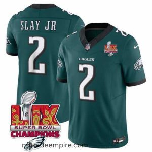 Alluring Philadelphia Eagles 2 Darius Slay JR Green 2025 Eagles Logo Super Bowl LIX Patch New F.U.S.E  Vapor Limited Stitched Football Jersey