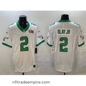 Stunning Philadelphia Eagles 2 Darius Slay Jr  White 2025 Super Bowl LIX Patch F.U.S.E  Vapor Untouchable Limited Stitched Football Jersey