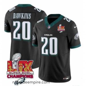 Alluring Philadelphia Eagles 20 Brian Dawkins Black 2025 Eagles Logo Super Bowl LIX Patch New F.U.S.E  Vapor Limited Stitched Football Jersey