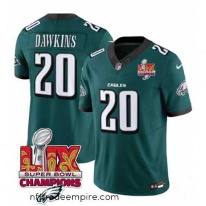 Exquisite Philadelphia Eagles 20 Brian Dawkins Green 2025 Eagles Logo Super Bowl LIX Patch New F.U.S.E  Vapor Limited Stitched Football Jersey