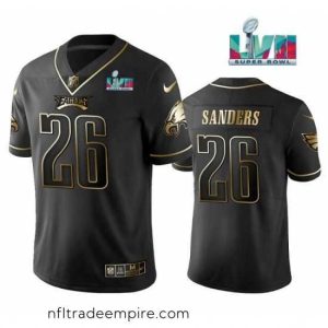 Enchanting Philadelphia Eagles 26 Miles Sanders Black Golden Super Bowl LVII Patch Edition Stitched Football Jersey