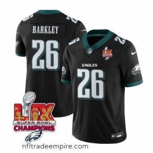 Alluring Philadelphia Eagles 26 Saquon Barkley Black 2025 Eagles Logo Super Bowl LIX Patch New F.U.S.E  Vapor Untouchable Limited Stitched Football Jersey