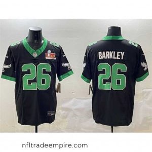 Gorgeous Philadelphia Eagles 26 Saquon Barkley Black 2025 Super Bowl LIX Patch F.U.S.E  Vapor Untouchable Limited Stitched Football Jersey