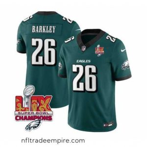 Magnificent Philadelphia Eagles 26 Saquon Barkley Green 2025 Eagles Logo Super Bowl LIX Patch New F.U.S.E  Vapor Untouchable Limited Stitched Football Jersey