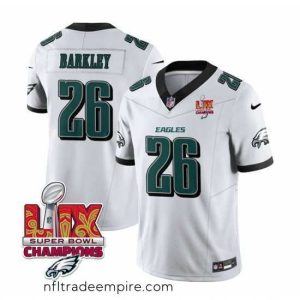 Magnificent Philadelphia Eagles 26 Saquon Barkley White 2025 Eagles Logo Super Bowl LIX Patch New F.U.S.E  Vapor Untouchable Limited Stitched Football Jersey