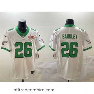 Exquisite Philadelphia Eagles 26 Saquon Barkley White 2025 Super Bowl LIX Patch F.U.S.E  Vapor Untouchable Limited Stitched Football Jersey