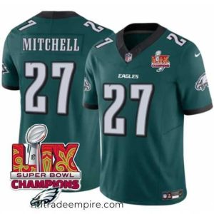 Enchanting Philadelphia Eagles 27 Quinyon Mitchell Green 2025 Eagles Logo Super Bowl LIX Patch New F.U.S.E  Vapor Untouchable Limited Stitched Football Jersey