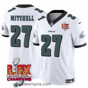 Delightful Philadelphia Eagles 27 Quinyon Mitchell White 2025 Eagles Logo Super Bowl LIX Patch New F.U.S.E  Vapor Limited Stitched Football Jersey