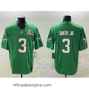 Gorgeous Philadelphia Eagles 3 Nolan Smith Jr  Green 2025 Super Bowl LIX Patch F.U.S.E  Throwback Vapor Untouchable Limited Stitched Football Jersey