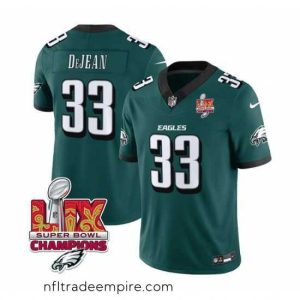 Superb Philadelphia Eagles 33 Cooper DeJean Green 2025 Eagles Logo Super Bowl LIX Patch New F.U.S.E  Vapor Untouchable Limited Stitched Football Jersey