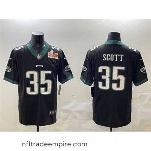 Irresistible Philadelphia Eagles 35 Boston Scott Black 2025 Super Bowl LIX Patch Vapor Untouchable Limited Stitched Football Jersey