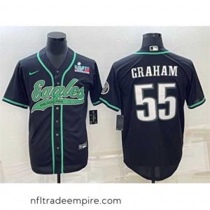 Delightful Philadelphia Eagles 55 Brandon Graham Black With Super Bowl LVII Patch Cool Base Stitched Baseball Jersey